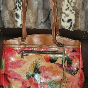 Patricia Nash Red and Brown Floral Tote
